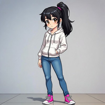 Anime girl in hoodie and jeans