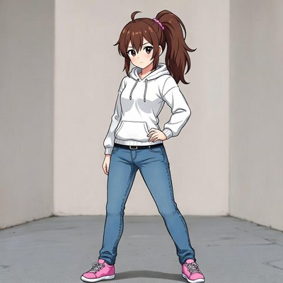 Anime girl in hoodie and jeans