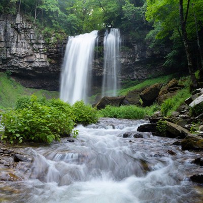 Majestic Double Waterfall in Lush Forest