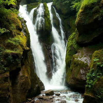 Majestic Mossy Waterfall in Lush Forest