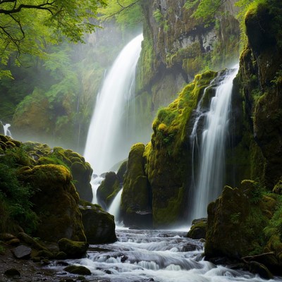 Majestic waterfalls in lush green gorge