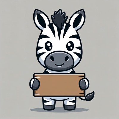 Cute cartoon zebra holding blank sign