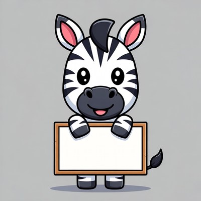Cartoon zebra holding blank sign