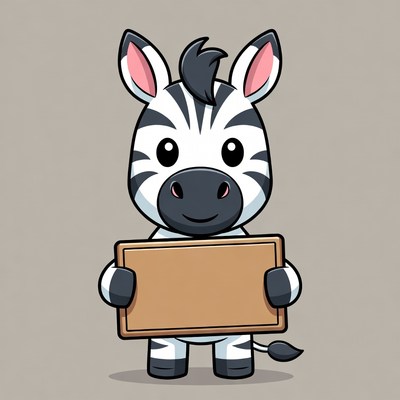 Cute cartoon zebra holding blank sign