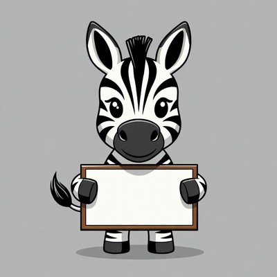 Cartoon zebra holding blank sign