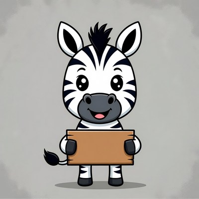 Cute cartoon zebra holding blank sign