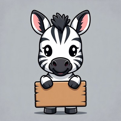 Cute zebra holding blank sign