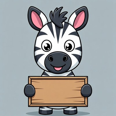 Cartoon zebra holding blank sign