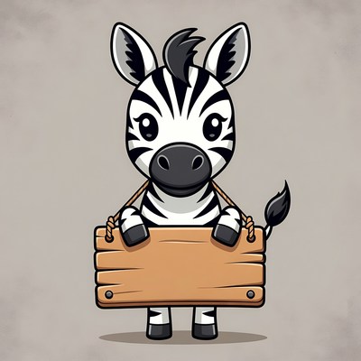 Cute cartoon zebra holding blank sign