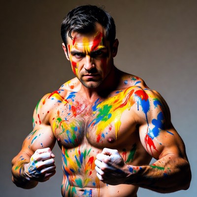 Muscular man with colorful body paint