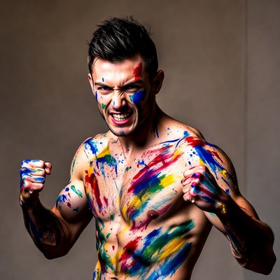 Muscular man with colorful body paint