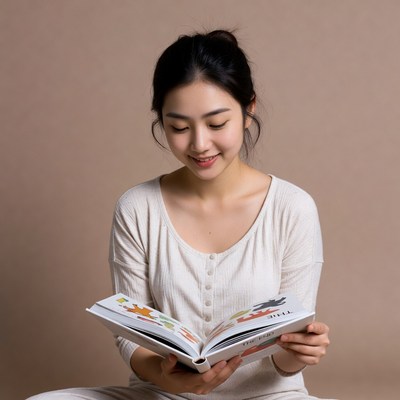 Asian woman reading book