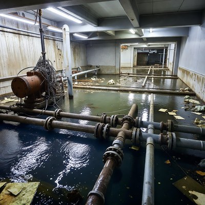Flooded Industrial Basement Pipes