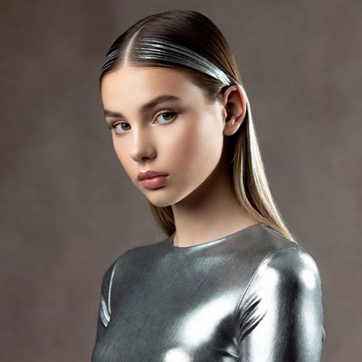 Girl with silver streaks in long hair