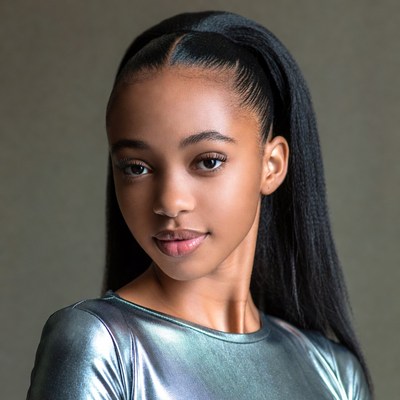 Young Black girl in shiny silver top