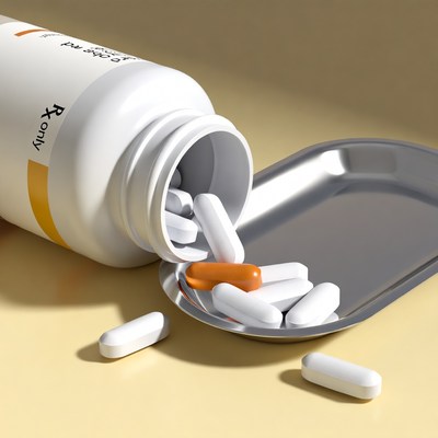 Prescription Pills Pouring from Bottle