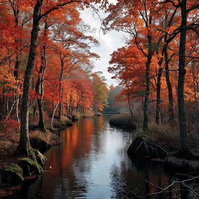 Autumn Trees Framing Calm River