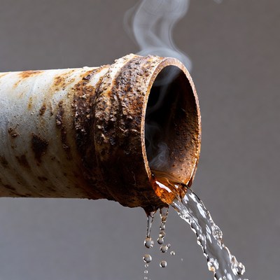 Rusty Pipe Leaking Water and Steam