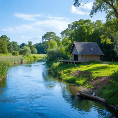 Wooden Cabin by River