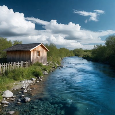Wooden Cabin by River