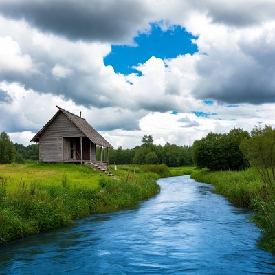 Wooden Cabin by Winding River