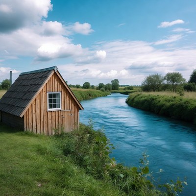 Wooden Cabin by Riverbank