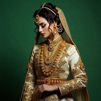 Indian bride in gold embroidery lehenga