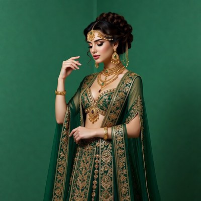 Indian woman in green embroidered saree