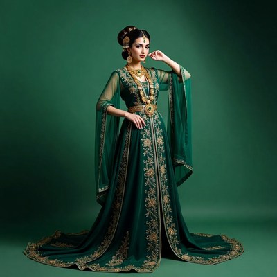 Indian woman in green embroidered gown