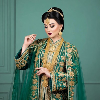 Woman in Emerald Green Arabic Dress