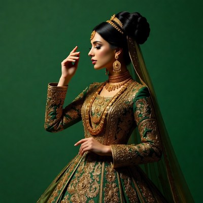 Indian woman in green embroidered gown