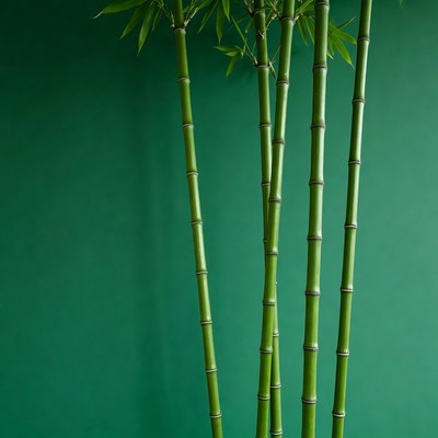 Green Bamboo Stalks on Solid Background