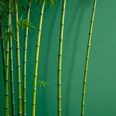 Green Bamboo Stalks on Solid Background