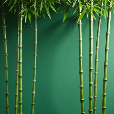 Bamboo stalks on green background
