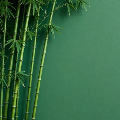 Bamboo stalks against green background