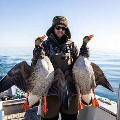 Man holding two hunted geese