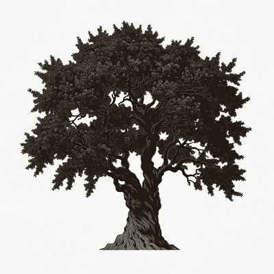 Black silhouette oak tree
