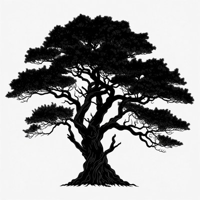 Black Silhouette of Bonsai Tree