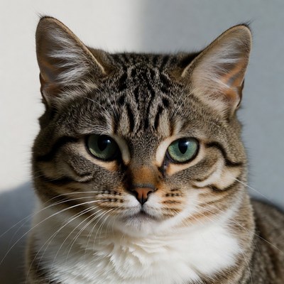 Close-up tabby cat green eyes