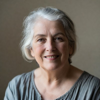 Smiling elderly woman with gray hair