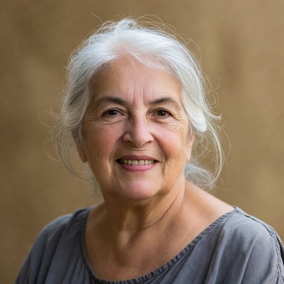 Elderly woman smiling with gray hair