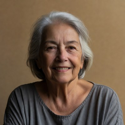 Smiling elderly woman with gray hair