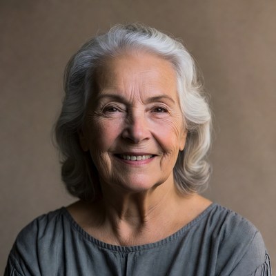 Elderly woman smiling with gray hair