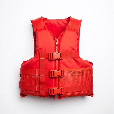 Red Life Jacket on White Background