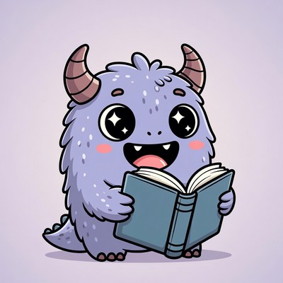 Cute purple monster reading book
