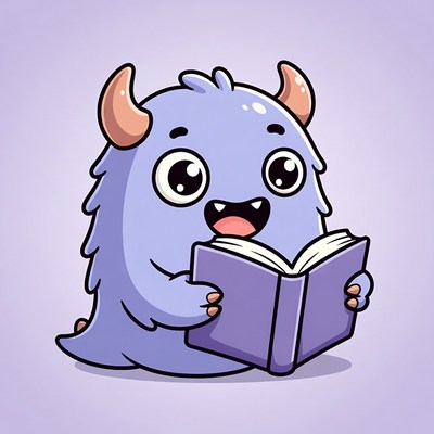 Cute purple monster reading book