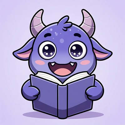 Cute purple monster reading book