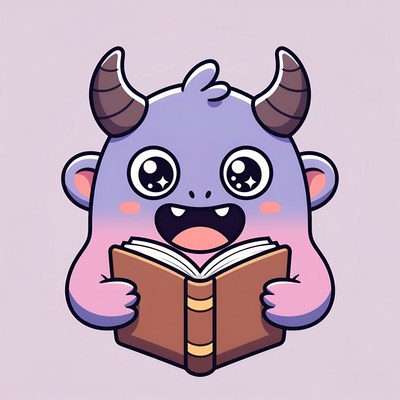 Cute purple monster reading book