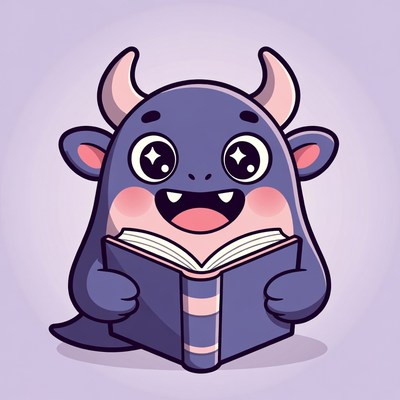 Cute purple monster reading book