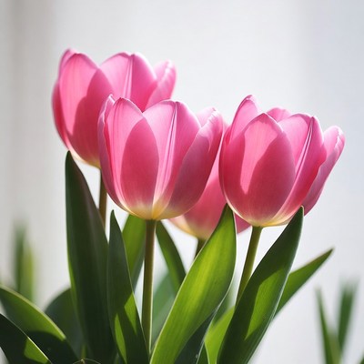 Pink Tulips with Green Stems